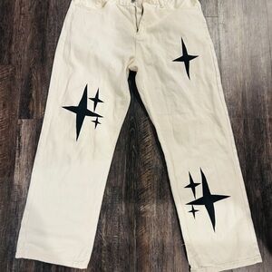 Men's Cream Chinos with Black Star Design